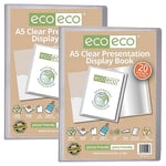 eco-eco Lot de 2 porte-vues transparents avec pochettes en plastique Format A5 50% recyclé 20 pochettes