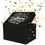 OFFCUP Explosion Confettis Boîte Cadeau, Carte d'anniversaire Happy Birthday Explosive avec Confettis pop-up, Cadeau d'anniversaire Créatif DIY 18.5 x 14 x 11 cm- Noir Happy Birthday to you