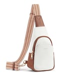 CLUCI Sling Bag Sac de poitrine pour femme en cuir PU Sac bandoulière Petit sac de sport pour sports de plein air, voyage, shopping Sac à bandoulière avec bandoulière réglable,Beige avec marron.