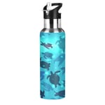 xigua Sports Water Bottle, Double-Wall Vacuum Insulated Stainless Steel Water Bottle with Wide Handle, for Fitness Outdoor Enthusiasts, 600ml - (Sea Turtle)