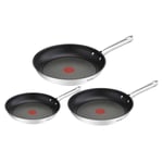 Tefal Duetto Lot de 3 poêles 20/24/28 cm, Induction, Acier inoxydable, Revêtement antiadhésif, Thermo-Spot, Cuisson saine, Saisie parfaite A704S363