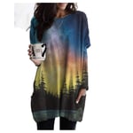 Ladies Printed T-shirt Round Neck Pocket Pullover Sweatshirt Tops casual loose Jumpers Blouses Long Sleeve Sports Shirts Top