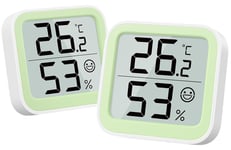 Thermomètre Humidimètre Intérieur Mini Hygromètre Moniteur Appareil de Mesure de la Température Ambiante avec Icône de Visage Indicateur de Confort ¿/¿ Interrupteur pour Chambre de Bébé vert