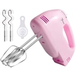 7 Speed Hand Mixer Electric, Portable Handheld Kitchen Mixer, Small Egg Beater Cake Mixer, Include 2 Beaters, 2 Dough Hooks, Egg Separator (Pink)