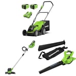 Bundle of Greenworks 40V 35CM Tondeuse à Gazon sans Fil & Batteries 2X40V 2Ah & Un Chargeur-G40LM35K2X + Greenworks 40V Coupe Bordure sans Fil G40LT + Greenworks GD40BV Aspirateur Souffleur sans Fil