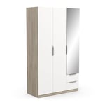 Demeyere Armoire Dressing avec Miroir & Penderie Moderne 3 Portes 2 Tiroirs 4 Niches – Coloris Chêne Kronberg & Blanc Mat-119, Bois d'ingénierie, Gris, 119,4 x 51,1 x 203 cm