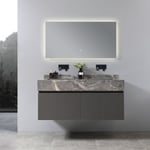 Meuble salle de bain double vasque grise VICTORIA 120 cm + miroir