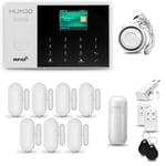 Systeme d'alarme Maison WiFi + GSM, HUXGO HXA005, avec Sirene, 1X détecteur de Mouvement, 7X capteur de Porte/fenêtre, TUYA