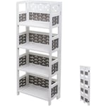 HHG - jamais utilisé] Étagère 660, Étagère sur pied, pliable 4 étagères, Bois 110cm, blanc, tressage gris