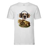 T-Shirt Homme Col Rond Chien Casque Audio Collage Art Surréalisme Vintage Champignon