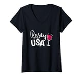 Womens Party in the USA with Wine V-Neck T-Shirt