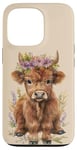 iPhone 13 Pro Cute Highland Cow Purple Flower Water Color Art Farm Animal Case