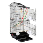 Yaheetech Cage à Oiseaux avec 3 Jouets Poignée Portable 4 Mangeoires 3 Perchoirs Cage pour Perruche Calopsitte Conure Pinson Canaris 46 x 35,5 x 99 cm