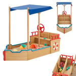 Juskys Bac à Sable Käpt'n Pit – Bateau Pirate en Bois – Grand bac à Sable pour Enfants pour Le Jardin avec bâche de Fond et Banc | Bac à Sable d'extérieur