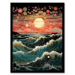 The Great Wave Off Wonder Abstract Seascape Storm On Pink Moonlit Bubble Sky Art Print Framed Poster Wall Decor