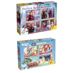 LISCIANI - LOT 2 Puzzles Double Face - Reine des NEIGES + BLUEY MAXIFLOOR - 4x48 Pièces Chacun - Verso à Colorier - Jeu Éducatif 4 Ans et Plus - 35x25cm - Feutres Inclus - Fabriqué en Italie