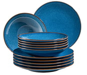 MÄSER Ossia 931946 Série Ossia Lot de 12 assiettes modernes pour 6 personnes avec assiettes creuses et assiettes plates, bleu roi, grès