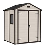 Keter Manor Outdoor Apex Double Door Garden Storage Shed 6 x 5ft Beige Brown Wood effect | Fade Free | All Weather Resistant | Safe and Secure | Zero Maintenance | 15 year Warranty