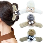 3 PCS Large Fluffy Plush Hair Claw Clips Strong Hold Hair Catch Barrette Thick Long Hair Jaw Clips Hair Barrettes Hair Accessories for Women and Girls