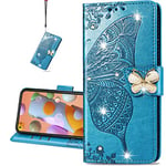 COTDINFOR Coque pour iPhone 15 Pro Max Portefeuille Étui Flip Antichoc TPU Coque de téléphone avec Stand Porte Cartes Protection Rabat Phone Housse pour iPhone 15 Pro Max Papillon Bling Bleu SD.