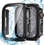 Dirrelo 2 Pack Case Compatible with Apple Watch Series 9/8/7 45mm with Tempered Glass Screen Protector, Waterproof Hard PC Straight Edge High Sensitivity Protective Cover for iWatch, 2Black