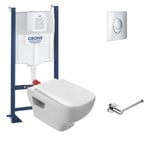 Pack WC suspendu sans bride JACOB DELAFON Struktura + Bati-support GROHE + plaque Start chrome + porte-rouleau rond