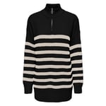 Pull FEMME Only avec manches longues et col camionneur noir rayé