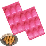 Silicone Madeleines Mold,Set of 2 Silicone Madeleine Pan,Madeleine Pan Non Stick Baking Moulds for Cake/Chocolate/Candy/Biscuits 9 Cups (Pink)