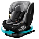 globalkids Isize 360 Swivel Baby Car Seat with ISOFIX - Child Car Seat is Suitable for Children from 40-150cm(New Norn-12 Years Old),Group 0+1/2/3 (0-36 kg),R129 Highback Booster Car Seat Grey