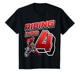 Youth Riding Into 4 Dirt Bike Motocross 4th Birthday Party Kids T-Shirt