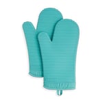 KitchenAid Ribbed Soft Silicone Oven Mitt Set, 7"x13", Aqua Sky