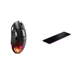 SteelSeries Aerox 5 Wireless - Souris Gaming perforée RGB - Design Ultra-léger et étanche & Tapis de Souris de Jeu en Tissu QcK Prism - Éclairage RGB à 2 Zones