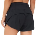 The Gym People Womens High Waisted Running Shorts Quick Dry Athletic Workout Shorts with Mesh Liner Zipper Pockets, Black, Medium