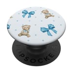 Ruban bleu avec motif à pois et ours en peluche mignons PopSockets PopGrip Adhésif