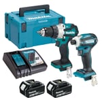 Makita 18V DHP489Z Combi Drill & DTD172Z Impact Driver 2 x 5.0Ah Battery Charger