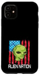 iPhone 11 Funny Alien UFO USA Flag and Green Alien Head Case