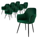 Lot de 8 chaises de salle à manger rembourrée asisse en velours vert en métal