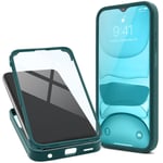 Moozy Coque 360 pour Samsung A13 - Coque transparente à bord vert, protection intégrale double face, coque avec protecteur d'écran intégré - Neuf