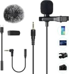 Microphone Pc 3.5Mm Jack Audio Avec Clip Et Fourrure Pare-Br , 2M Mini Micro Cravate Interview Condensateur Omnidirectionnel Avec 2 Adaptateur Et Adapter Usb Type-C Pour Skype,Iphone,Android