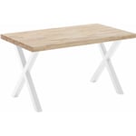 Table à manger coloris chêne nordique / pieds blanc, Longueur 140 x largeur 80 cm x Hauteur 76 cm Pegane