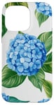 Coque pour iPhone 14 Pro Max Hortensias vert riche bleu pastel clair