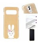 Coque Galaxy S10 PLUS glitter paillettes dore lapin fleur rabbit cute kawaii