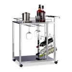 Relaxdays Desserte de cuisine verre BARON design noir étage pour 6 bouteilles de vin métal chariot 4 roues HxlxP: 75 x 40 x 70 cm,