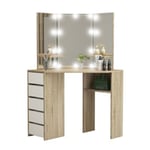 Table de coiffeuse maquillage sonoma avec miroir éclairage LED tiroirs étagères