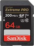 SanDisk 64GB Extreme PRO SDXC card, SD Card, V30 Memory Card, 4K UHD, up to 200