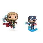 Funko 45137 POP Marvel: Endgame- Captain America w/BrokenShield & Mjolnir Capt A w/BrokenShield&Mjolnir Collectible Toy, Multicolour & POP Marvel : Thor Love & Thunder - Multicolor,One Size,62421