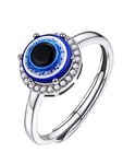 Evil Eye Rings for Woman, Sparkly Sterling Silver Blue Eyes Adjustable Ring with Cubic Zirconia, Spiritual Religious Gifts for Valentines Day Mothers Day