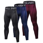 YUSHOW Lot de 3 Caleçon Long Homme Thermique sous-Vêtement Chaud Collant Homme Hiver Legging Doux et Léger-Noir + Vin Rouge + Bleu Marine-M