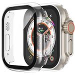 Recata 2 Pièces Coque avec Verre Trempé Compatible avec Apple Watch Ultra 2 (2023)/Ultra 49mm, Protection Anti-Rayures Polyvalente Fine avec Protection d'écran et Boutons pour iWatch, Transparent