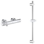 GROHE Mitigeur thermostatique douche Precision Get, montage mural, indicateur de température & Barre de douche Vitalio Universal, barre douche 600 mm, point fixation barre réglable